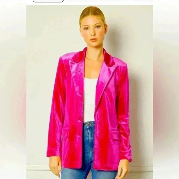 ENTRO women’s fucsia Velvet blazer pockets at side and button front closure.sz M - Picture 1 of 9